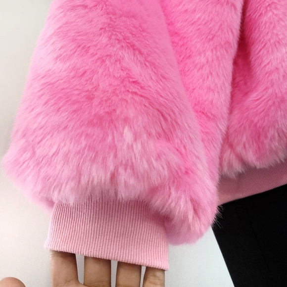 Revolve Brognano Barbiecore Pink Faux Fur Maxamilist Oversized Bomber Jacket - Picture 4 of 10